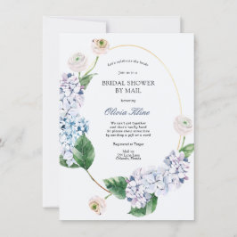 Invitación Blue Hydrangea Gold Frame Shower por correo