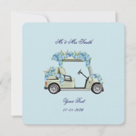 Invitación Blue Hydrangea Golf Cart Floral Wedding Invitation