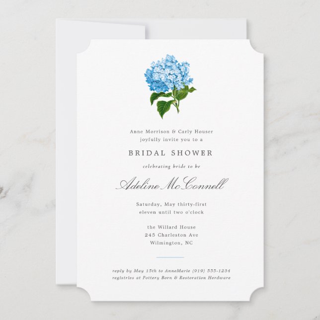 Invitación Blue Hydrangea Grandmillennial Bridal Shower (Anverso)