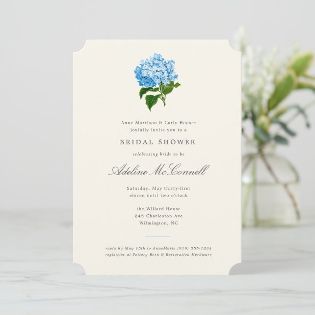 Invitación Blue Hydrangea Grandmillennial Bridal Shower (Anverso de pie)