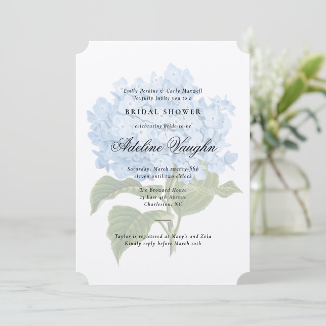 Invitación Blue Hydrangea Grandmillennial Bridal Shower (Anverso de pie)