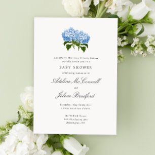 Invitación Blue Hydrangea Grandmillennial Doble Baby Shower