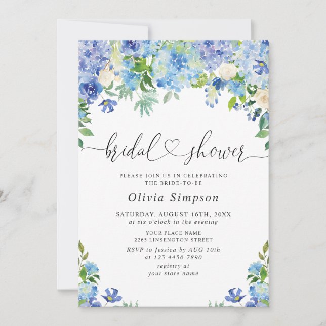 Invitación Blue Hydrangea Greeneration Watercolor Bridal Show (Anverso)