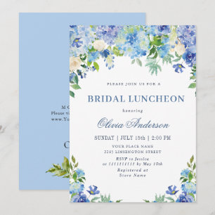 Invitación Blue Hydrangea Greenery Watercolor Bridal Luncheon