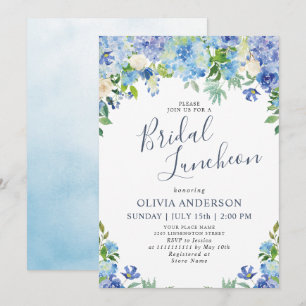 Invitación Blue Hydrangea Greenery Watercolor Bridal Luncheon