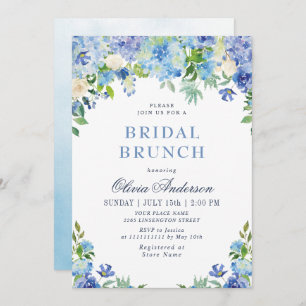 Invitación Blue Hydrangea Greenery Watercolor Brunch Bridal