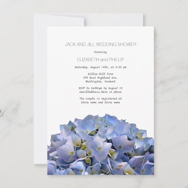 Invitación Blue Hydrangea Jack and Jill Wedding Shower (Anverso)