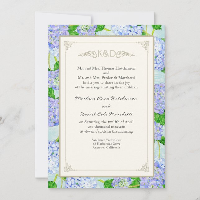 Invitación Blue Hydrangea Lace Floral Elegante Bodas Formales (Anverso)