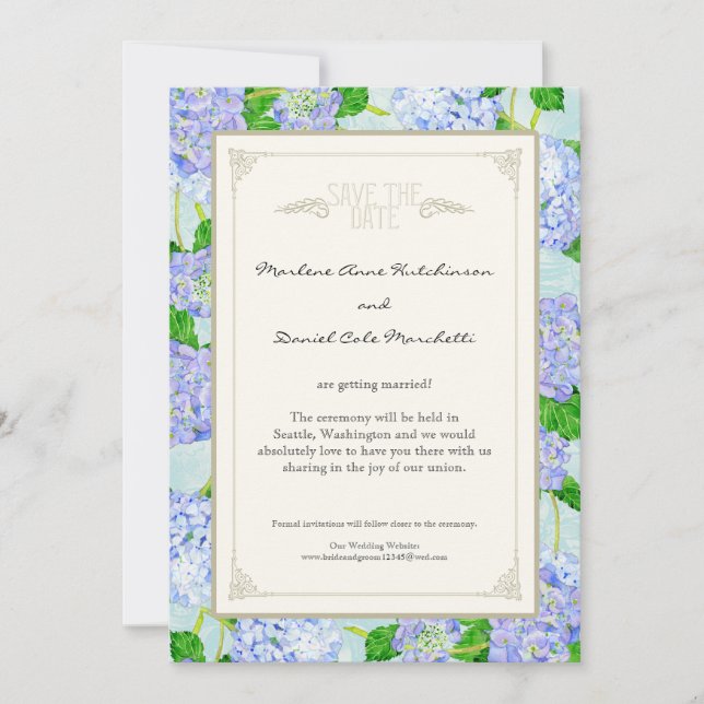 Invitación Blue Hydrangea Lace Floral Elegante Bodas Formales (Anverso)