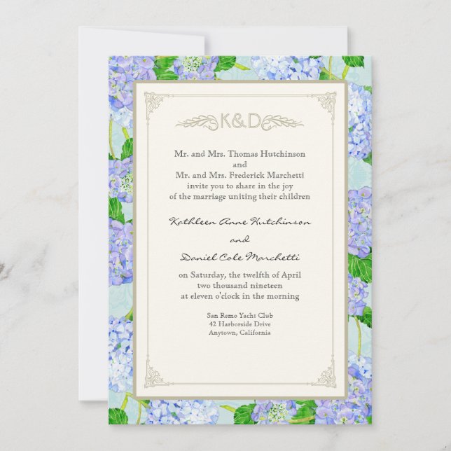Invitación Blue Hydrangea Lace Floral Elegante Bodas Formales (Anverso)