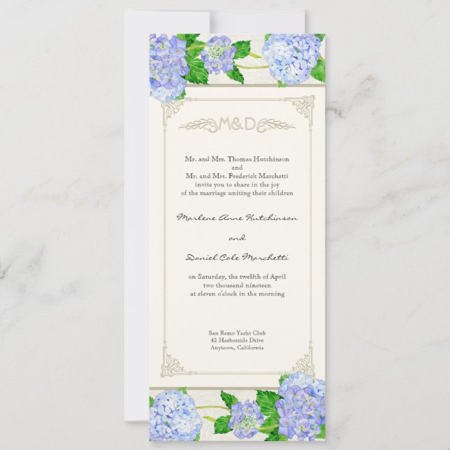 Invitación Blue Hydrangea Lace Floral Elegante Bodas Formales (Anverso)