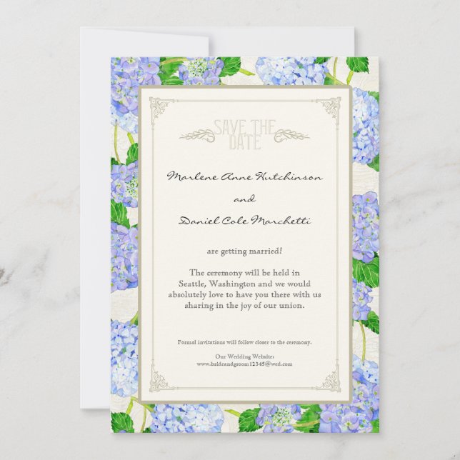 Invitación Blue Hydrangea Lace Floral Elegante Bodas Formales (Anverso)
