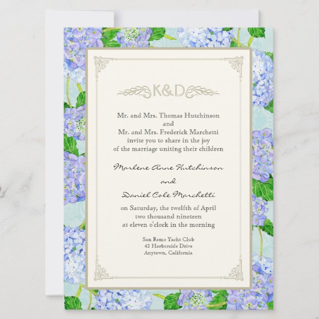 Invitación Blue Hydrangea Lace Floral Elegante Bodas Formales (Anverso)