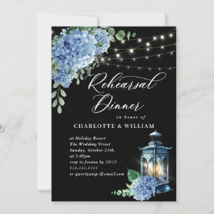 Invitación Blue Hydrangea Lantern Black Back Rehearner Cena