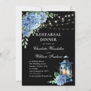 Invitación Blue Hydrangea Lantern Black Back Rehearner Cena