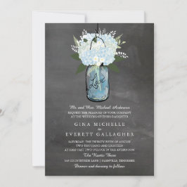 Invitación Blue Hydrangea Mason Jar Chalkboard | BODA