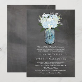 Invitación Blue Hydrangea Mason Jar Chalkboard | BODA