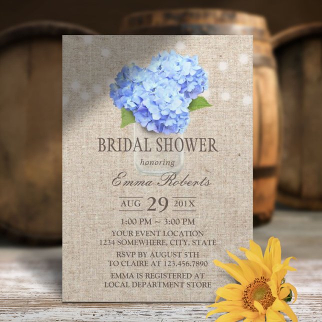 Invitación Blue Hydrangea Mason Jar Rustic Bridal Shower (Subido por el creador)