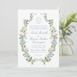 Invitación Blue Hydrangea Monogram Crest Wedding Invitation