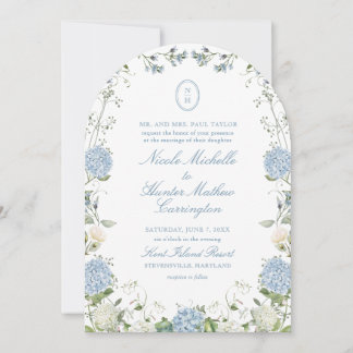 Invitación Blue Hydrangea Monogram Wedding Arch Invitation