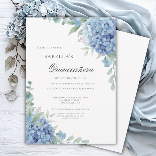 Invitación Blue Hydrangea Quinceañera Celebration 15 (Subido por el creador)