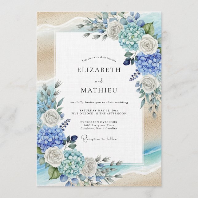 Invitación Blue Hydrangea Romantic Flourish Wedding (Anverso)