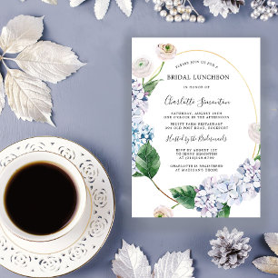 Invitación Blue Hydrangea Rubor Rosa Floral Bridal Shower