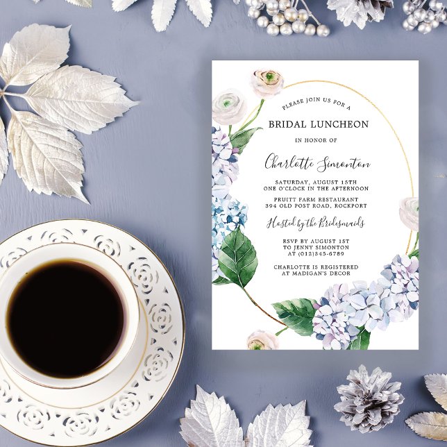 Invitación Blue Hydrangea Rubor Rosa Floral Bridal Shower (Subido por el creador)