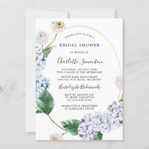 Invitación Blue Hydrangea Rubor Rosa Floral Bridal Shower