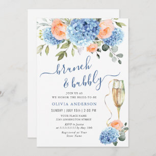 Invitación Blue Hydrangea Rubor Roses rosados BRIDAL SHOWER