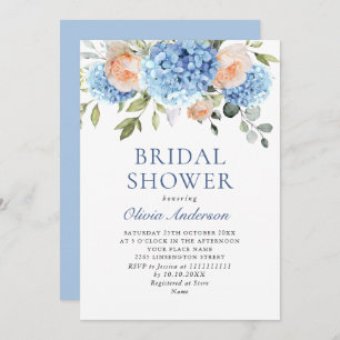 Invitación Blue Hydrangea Rubor Roses rosados BRIDAL SHOWER