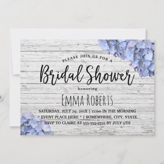 Invitación Blue Hydrangea Rustic Boda Bridal Shower (Anverso)
