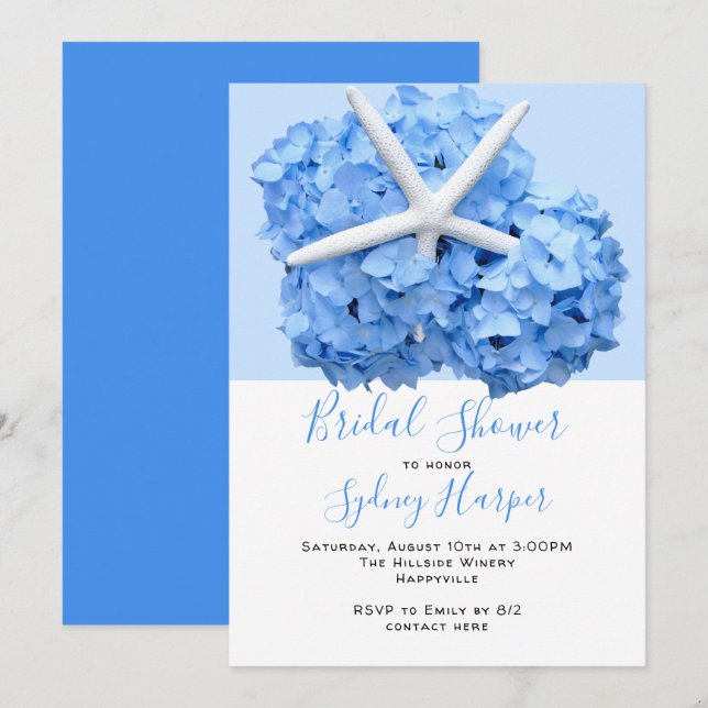 Invitación Blue Hydrangea Seaside Garden Bridal Shower Invita (Anverso / Reverso)