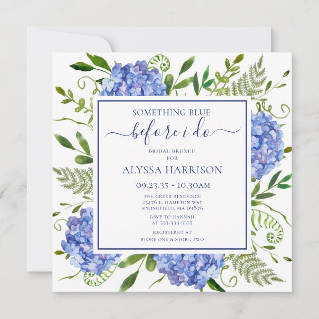Invitación Blue Hydrangea Something Blue Before I Do (Anverso)