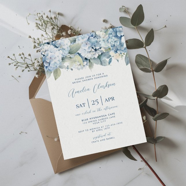 Invitación Blue Hydrangea Something Blue Bridal Shower Invite (Subido por el creador)