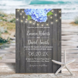 Invitación Blue Hydrangea & String Lights Barn Wood Boda