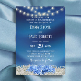 Invitación Blue Hydrangea & String Luces Boda azul de la Mari