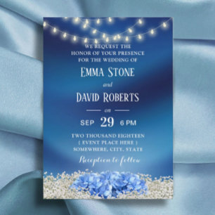 Invitación Blue Hydrangea & String Luces Boda azul de la Mari