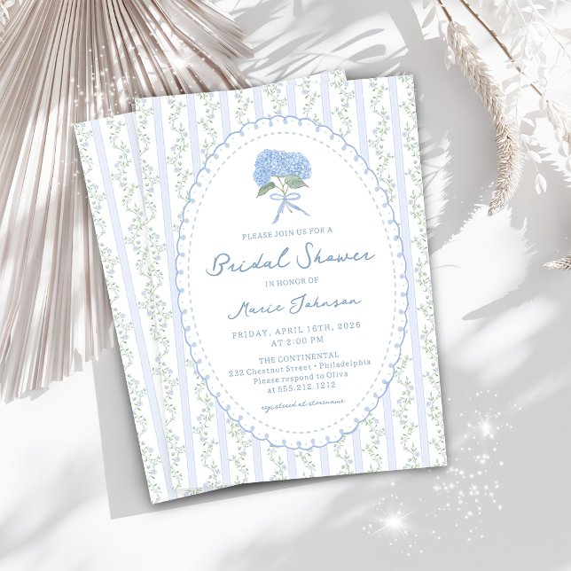 Invitación Blue Hydrangea Stripes Bridal Shower Invitation (Subido por el creador)