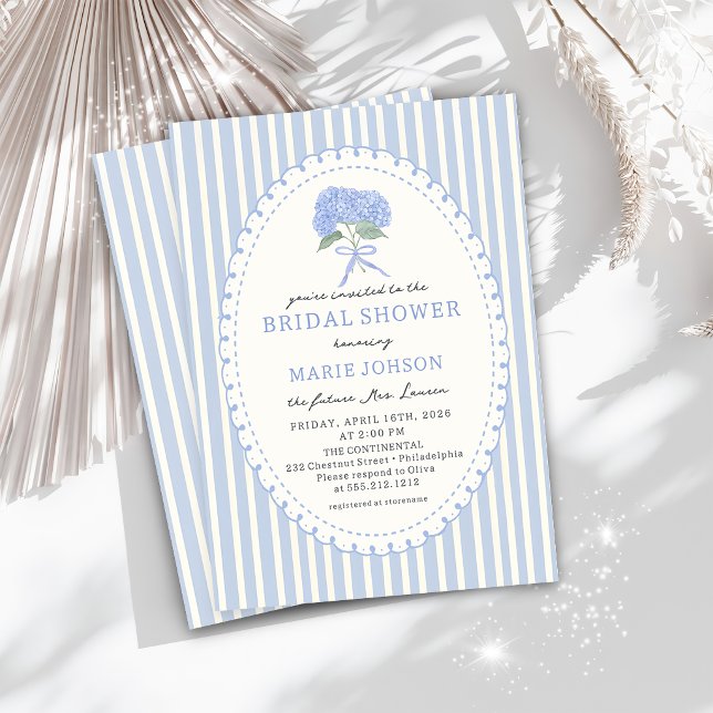 Invitación Blue Hydrangea Stripes Bridal Shower Invitation (Subido por el creador)