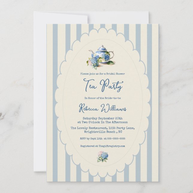 Invitación Blue Hydrangea Tea Party Bridal Shower (Anverso)