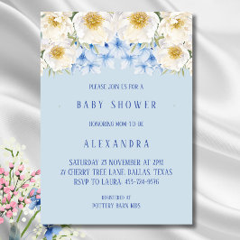 Invitación Blue Hydrangea White Floral Garden Baby Shower