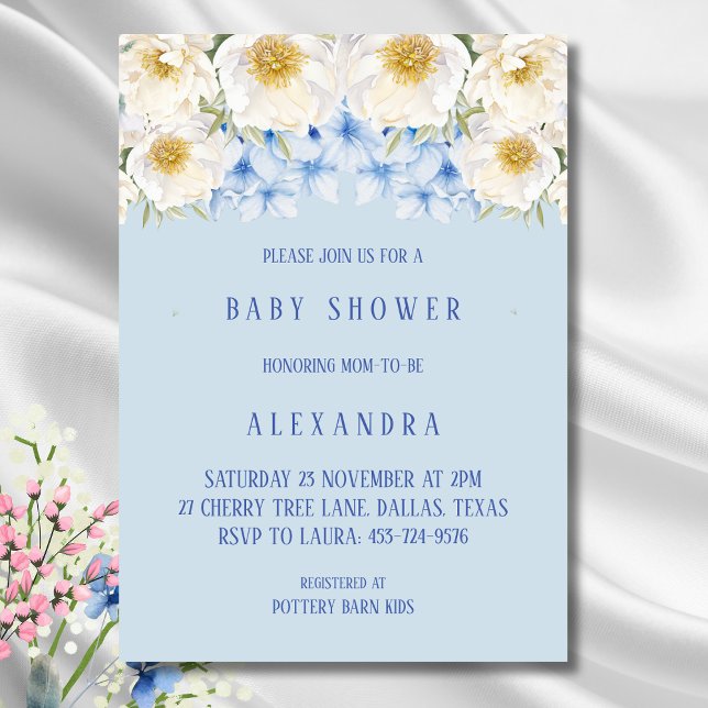 Invitación Blue Hydrangea White Floral Garden Baby Shower (Subido por el creador)