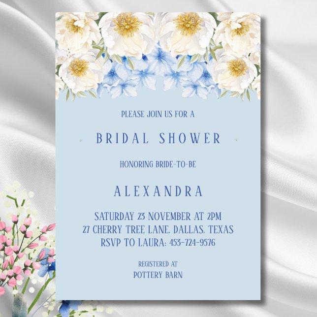 Invitación Blue Hydrangea White Floral Garden Bridal Shower (Subido por el creador)