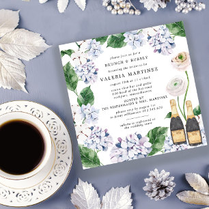 Invitación Blue Hydrangea White Rose Bridal Brunch Bubbly