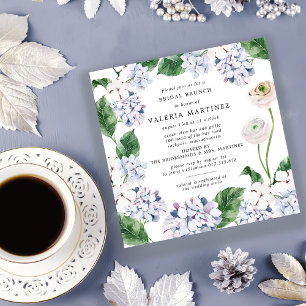 Invitación Blue Hydrangea White Rose Bridal Brunch Square