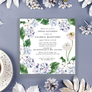 Invitación Blue Hydrangea White Rose Bridal Luncheon Square