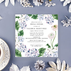 Invitación Blue Hydrangea White Rose Bridal Shower Square