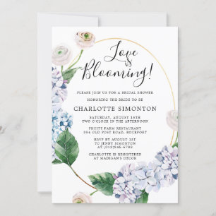 Invitación Blue Hydrangea White Rose Floral Bridal Shower