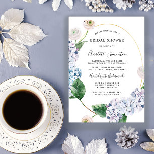 Invitación Blue Hydrangea White Rose Floral Bridal Shower